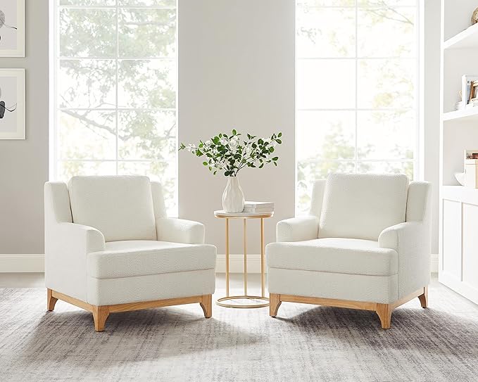 Oversized Accent Chair, Modern Boucle Armchair with Wood Legs, Modern Reading Chair with Thick Cushion, Comfy Chairs for Living Rooms, Bedrooms, Reading nooks and Apartments