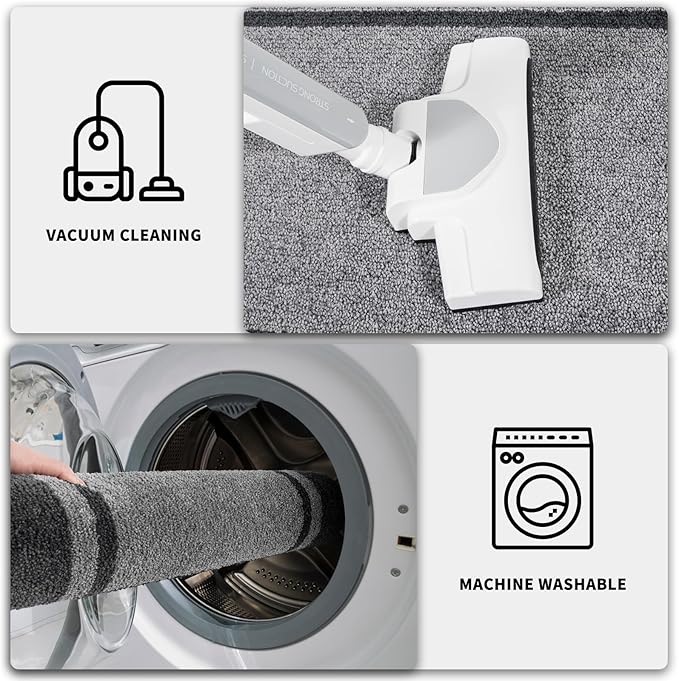 PURRUGS Dirt Trapping Door Mat 34" x 60", Non-Slip/Skid Machine Washable Entryway Rug, Shoes Scraper, Area Rug, Super Absorbent Welcome Mat for Muddy Wet Shoes and Paws, Light Grey & Dark Grey