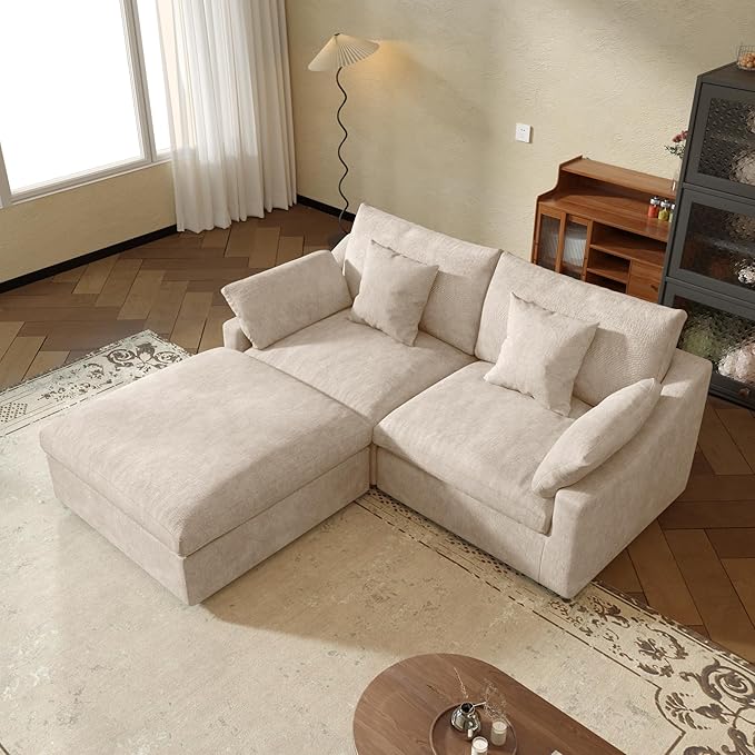 JACH Sectional Couches for Living Room, Cloud Sectional Couch with Deep Seat, Love Seat Modular Sofa with Chaise Ottoman, Covers Removeable & Washable, Sofas Furniture for Living Room, Khaki
