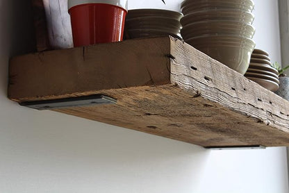 Urban Legacy Reclaimed Barn Beam Deep Shelves | Deep Shelves with Brackets Included, Set of 2 | (Natural Low Profile Bracket, 24" x 11" x 3")