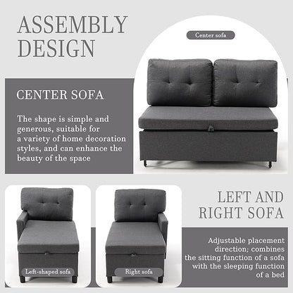 Pull Out Couch, Oversized Sleeper Sofa Couch, Sectional Sleeper Sofa Bed for Living Room Bedroom Lounge (Grey, 110 Inch)
