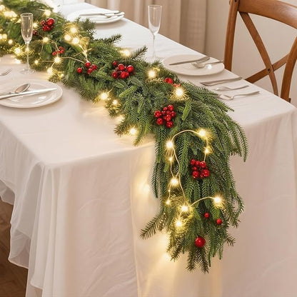 5FT Christmas Norfolk Pine Garland -2PCS, Artificial Pine Needles Garlands Faux Greenery Fake Garland for Holiday Fireplace,Table,Window,Stairs,Mante,Indoor Outdoor Decor