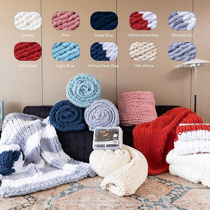 Chunky Knit Blanket - Luxury Soft Cozy 60 * 80 Throw Blanket,100% Woven Blanket Rope Knot Throw Blanket for Couch, Sofa, Home Decor, Gift - Machine Washable（Wine red）