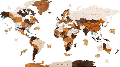 HYPERI Multilayered 3D Wooden World Map Wall Decor, Wood Art Wall Decor, Mapa Mundi Para Pared, World Maps and Push Pins, Valentine's Day Gifts For Dad, Mom, Boss, Husband, Wife (XX-Large)