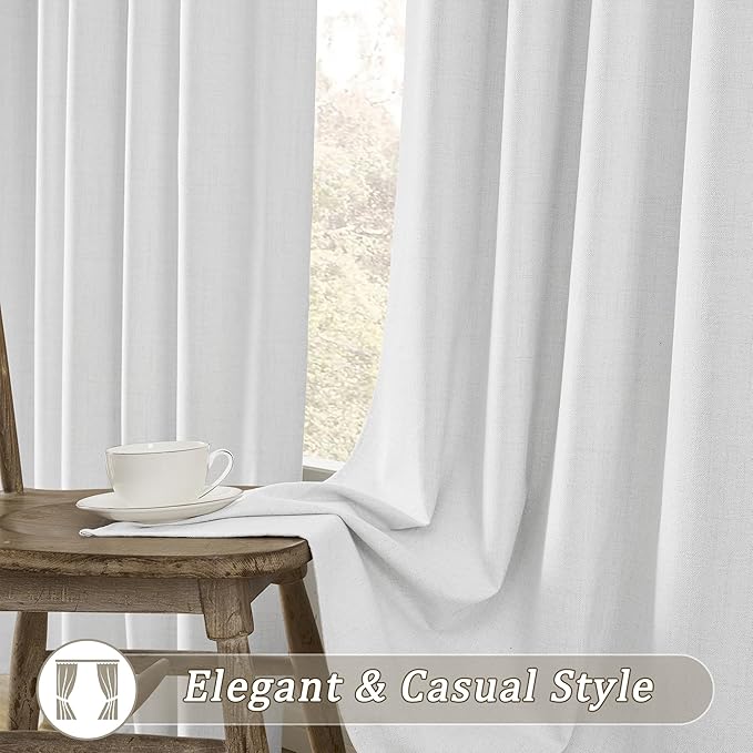 RAIN CITY Room Darkening Curtains 144 Inches Long 12 FT Back Tab Extra Long Solid Linen Textured Drapes for Living Room/Bedroom Wall Tall Curtains High Ceiling Long 2 Story Snow White