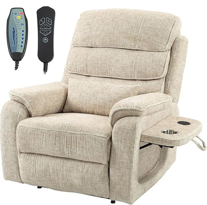 Power Lift Recliner Chair for Adults Elderly Lay Flat Velvet Recliners with Massage Heating, Extended Footrest, Wireless Charging Device, USB Ports, Cup Holder, Lumbar Pillow