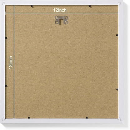 Vittanly 12x12 Picture Frames Set of 9, Shatter Resistant Plexiglass, Display 8x8 Pictures with Mat or 12x12 without Mat, Photo Frames for Wall Mount, Engineered Wood, White