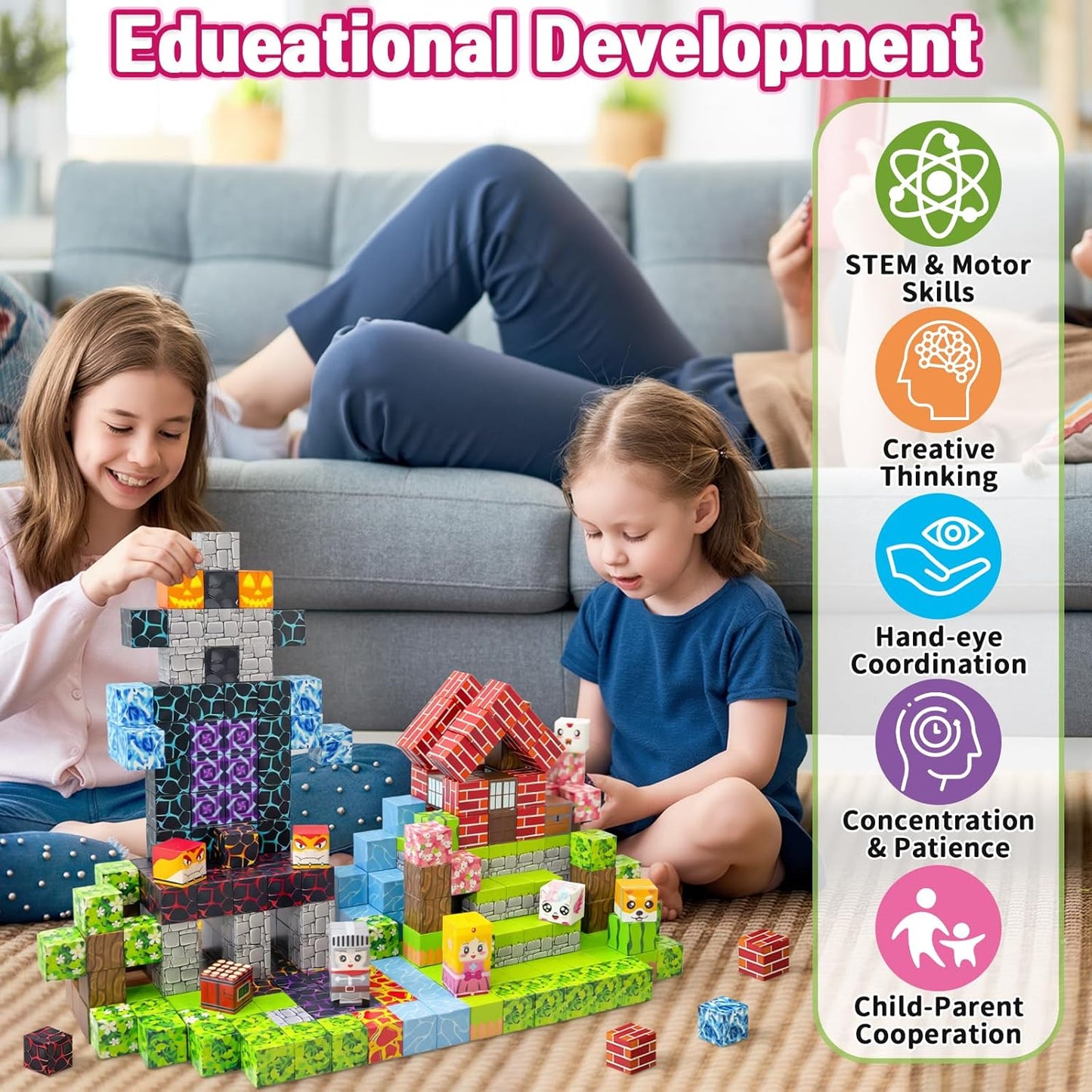 300PCS Magnetic Blocks - 0.8" Magnetic Building Blocks Toys for Kids Magnet Blocks Cubes Games Stem Building Toys Christmas Birthday Gifts Toys for Boys Girls 3 4 5 6 7 8 9 10 Years Old
