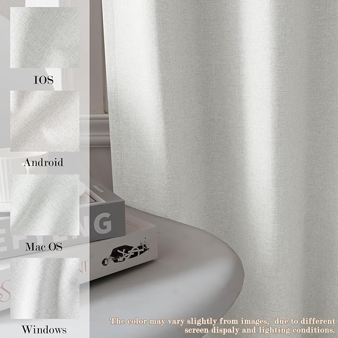 100% Blackout Linen Textured Drapes for Bedroom Pinch Pleated Curtains for Track System Portable Drapery for Sliding Glass Door/Storage/Space Room Divider, 70" Wx102 L, 1 PC, Greyish White