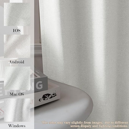 100% Blackout Linen Textured Drapes for Bedroom Pinch Pleated Curtains for Track System Portable Drapery for Sliding Glass Door/Storage/Space Room Divider, 70" Wx102 L, 1 PC, Greyish White