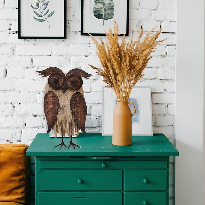 E-View Rustic Owl Figurine - Wood & Iron - Collectible - Home Decor - Brown