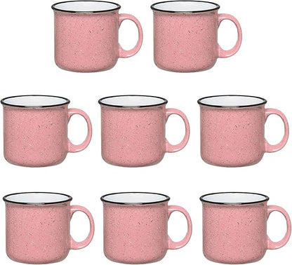 Set of 8 Ceramic Campfire Mugs – 15 Oz, Pink – Coffee & Tea Cups for Home, Work, Travel, Camping – Customizable, Great for DIY, Events, Companies