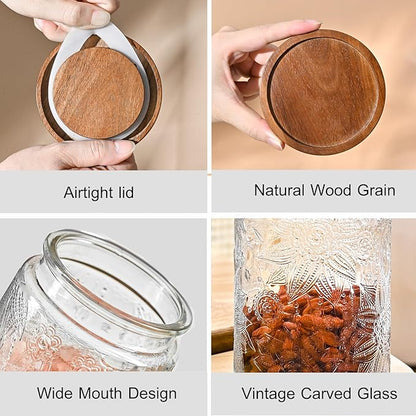 3-Pack 32oz Glass Jar With Airtight Lid,Kitchen Canisters For Countertop,Coffee Sugar Container Set,Pantry Glass Storage Containers For Flour,Candy,Loose Tea,Snack jar