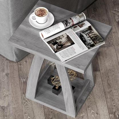 End Tables Living Room, Side Table Beside Sofa, Nightstand for Bedroom, Couch Side Table with Shelf, Modern End Table for Living Room, Grey End Table Set of 2