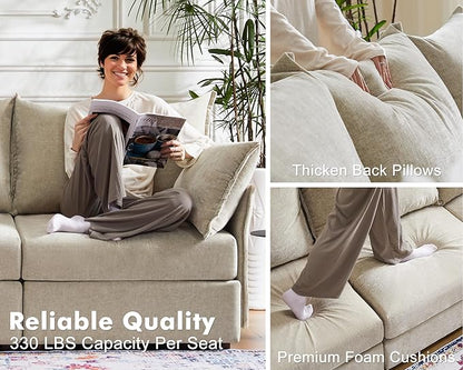 Oversized Loveseat Sofa, Modern Modular Sectional Couch Beige Fluffy Chenille Mid Century 2-Seat 24.5" Deep Seat for Apartment, Living Room, Bedroom