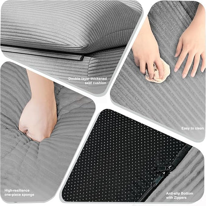 Misolant Bean Bag Chairs，Big Corduroy Fabric Sofa Bean Bag Chair for Adults and Teens with High-Resilience Sponge, Non-Slip Base Floor Lounge Sofa for Home, Living Room, Bedroom, Gaming Dark Gray