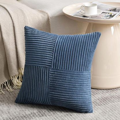 Fancy Homi 2 Packs Dusty Blue Samll Decorative Throw Pillow Covers 14x14 Inch with for Couch Bed Sofa, Rustic Farmhouse Boho Home Decor, Soft Corss Patchwork Corduroy Square Cushion Case 35x35 cm