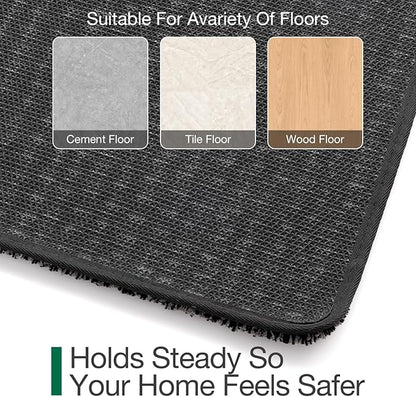 LUMI Front Door Mat 24x36, Super Absorbent Washable Doormat, Non Slip Dirt Trapper Inside Floor Mats for Entrance, Entryway, Patio,Black Mixed Gray
