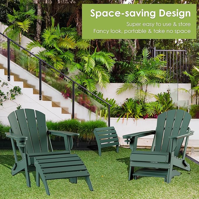 GREENVINES Adirondack-Ottoman | Set of 4 | HDPE Plastic | Outdoor Footrest | All Weather | Foot Rest | Foot Stool | Forest | for Adirondack Chair | for Patio Backyard Pool