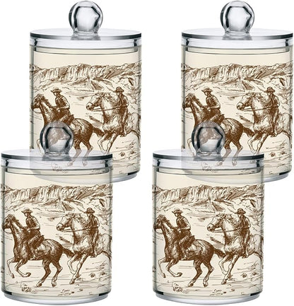 2 Pack Qtip Holder Organizer Dispenser Western Desert Cowboy Bathroom Storage Canister Cotton Ball Holder Container for Cotton Swabs/Pads/Floss