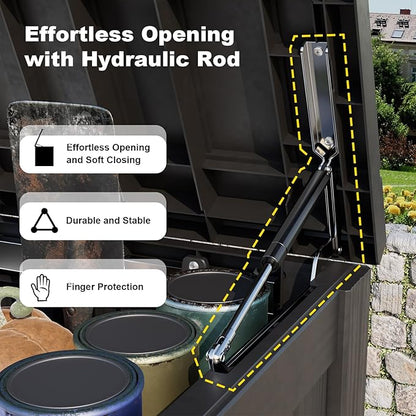 150 Gallon Outdoor Deck Box,Storage Lockable Waterproof Patio Furniture,Garden Tools,Cushions,Pool Accessories Outside Storage Resin Box(Black)