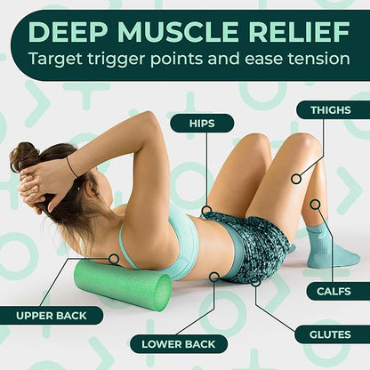 Yoga Foam Roller for Physical Therapy & Exercise – Soft Back Roller for Back Pain, Legs, and Shoulders, 12in x 4in Travel Size – Deep Tissue Massage for Myofascial Release