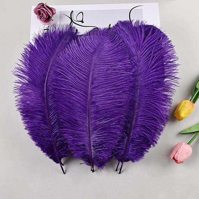 THARAHT Purple Ostrich Feathers 12pcs Natural Bulk 10-12Inch 25cm-30cm for Crafts Wedding Party Centerpieces Halloween and Decoration Feather