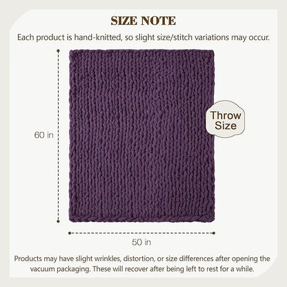 Carriediosa Chunky Knit Throw Blanket 50" X 60", 100% Hand Made Large Chenille Loop Yarn Soft Fluffy Throws for Couch Sofa Bed, Big Crochet Cozy Heavy Thick Cable Woven Blanket, Dark Purple