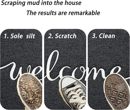Door mat, Outdoor Indoor Welcome mat, Durable Non-Slip Easy to Clean Front Doormat, Entrance Rectangular Doormat, for high Traffic Areas (30" x 17.5", Black)
