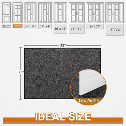 Mibao Front Door Mat, Dirt Trapper Welcome Mat for Outdoor Indoor, Non-Slip Waterproof Doormat, Durable Machine Washable Low Profile Entry Rug for Back Door Outside Patio Porch, 32" x 20", Grey