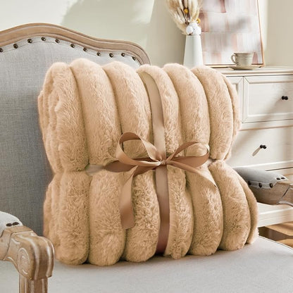 BEDELITE Faux Fur Throw Blanket for Couch, Soft and Cozy Luxurious 3D Striped Fluffy Blanket, 770GSM Thick Warm Plush Fuzzy Faux Rabbit Fur Blanket for Women Gift (Brown, 50"x 60")