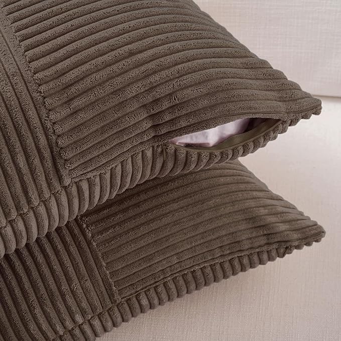 Fancy Homi 2 Packs Dark Brown Long Lumbar Decorative Throw Pillow Covers 16x24 Inch for Couch Bed Sofa, Rustic Farmhouse Boho Home Decor, Soft Striped Corduroy Rectangle Accent Cushion Case 40x60 cm