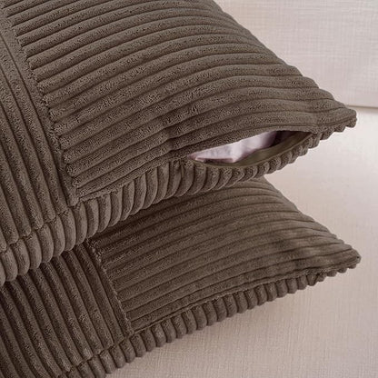 Fancy Homi 2 Packs Dark Brown Long Lumbar Decorative Throw Pillow Covers 16x24 Inch for Couch Bed Sofa, Rustic Farmhouse Boho Home Decor, Soft Striped Corduroy Rectangle Accent Cushion Case 40x60 cm