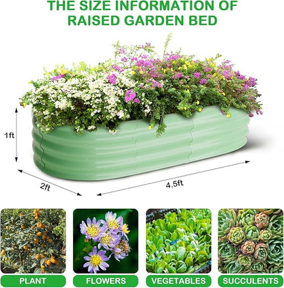 2 Pcs 4.5x2x1ft Oval Raised Garden Bed, Galvanized Raised Beds,Open-Ended Base Metal Raised Planter Beds,Garden Bed Outdoor,Planter Raised Boxes for Vegetables, Flowers,Tool-Free Asse,Green