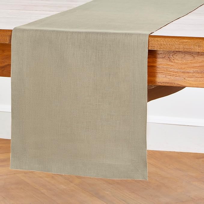 Solino Home Linen Vintage Khaki Table Runner 90 Inches Long - 100% Pure Linen 14 x 90 Inch Table Runner for Fall, Autumn, Thanksgiving - Fete