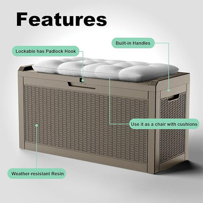 60 Gallon Deck Box Large Outdoor Storage for Patio Furniture,Outdoor Cushions,Garden Tools and Pool Supplies,Waterproof,Resin,Lockable(Grey)