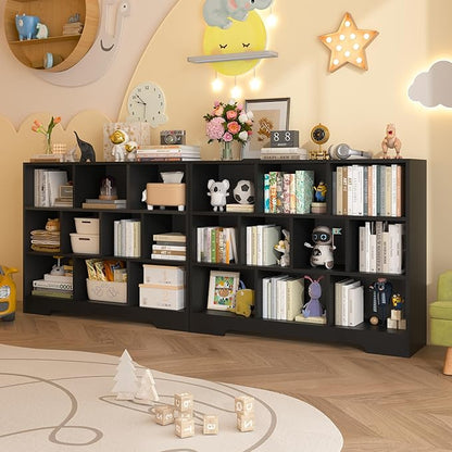 Book Shelf, 10 Cubes Storage Organizer, 3-Tier Open Shelf Wooden Bookcase, Freestanding Balck Bookshelf Cube Shelf for Bedroom, Living Room, Home Office