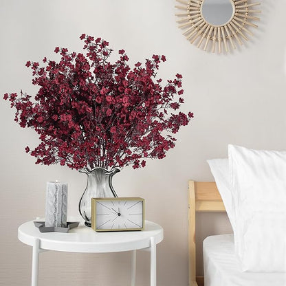 Sggvecsy 15 Pcs Babys Breath Artificial Flowers Gypsophila Bouquets Bulk Real Touch Fake Silk Flowers for Home DIY Floral Arrangement Table Centerpiece Fall Thanksgiving Autumn Decoration (Burgundy)