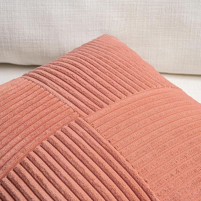 Fancy Homi 2 Packs Coral Long Lumbar Decorative Throw Pillow Covers 16x24 Inch for Couch Bed Sofa, Rustic Farmhouse Boho Home Decor, Soft Striped Corduroy Rectangle Accent Peach Cushion Case 40x60 cm