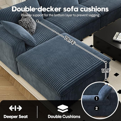 LoveSeat Cloud Couch Modular Sectional Sofa for Living Room,Modern Sofa with Deep Seat，2 Seater Boneless Couch with Ottoman,Comfy Upholstered Couches for Apartment, Studio, Office,Bedroom，Blue