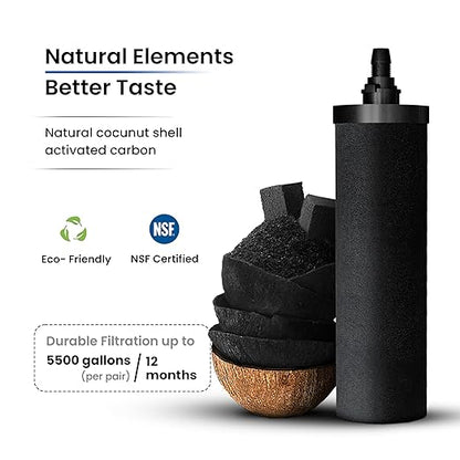 Gravity Water Filter System – 1.5 Gallons NSF Certified AISI 304 Stainless Steel Premium Countertop Water Filtration System with 2 Smart Black Carbon Filters & Stainless Steel Spigot