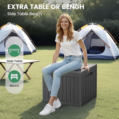 45 Outdoor Storage Box, Waterproof Resin Deck Box with Side Handles, Lockable Outdoor Bench for Indoor & Outdoor Use, Storage Bin for Patio Cushions, Garden Tools, Package Delivery, Black