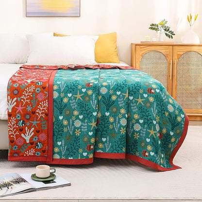 Boho Throw Blanket 80''x90'',100% Cotton Blankets for Couch Bed,Cotton Quilt Travel Muslin Blankets Farmhouse Home Decor Soft Lightweight Picnic Blanket