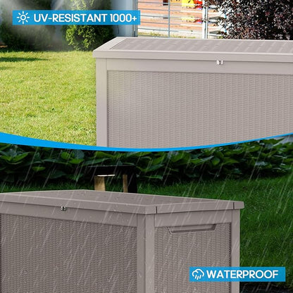 Vixzen 260 Gallon Resin Deck Box, Lockable Outdoor Storage Box for Patio Cushions Storage Furniture,Garden Tools, Pool Supplies, Weatherproof and UV Resistant- Grey