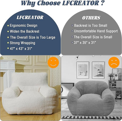 Giant Bean Bag Chair, Lambswool Bean Bag Chair for Adults, Eco-Friendly Filling Soft Bean Bag, White Been Bag for Bedroom, Living Room