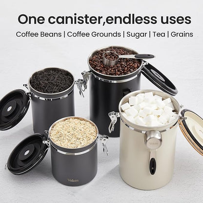 Veken Coffee Canister, 39OZ Large, Airtight Stainless Steel Food Storage Container for 2.2lbs Coffee Beans, Ground, Sugar, Tea, Flour, Rice, Cereal, Cookies Jars, Bar Accessories & Gifts, Silver