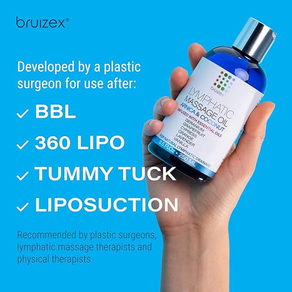 Lymphatic Drainage Massage Oil with Arnica Oil & Coconut for Post Surgery Recovery & Lymphatic Drainage Massager, Liposuction, 360 Lipo, BBL, After Tummy Tuck Surgery Items, Fibrosis Treatment, 8.5 Oz
