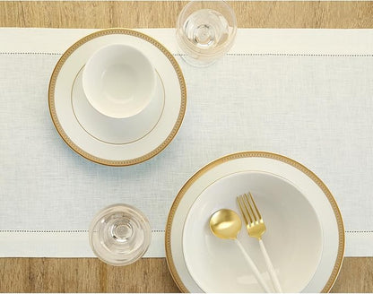 Solino Home Linen Ivory Table Runner 120 Inches Long - 100% Pure Linen 14 x 120 Inch Table Runner for Fall, Autumn, Thanksgiving - Classic Hemstitch