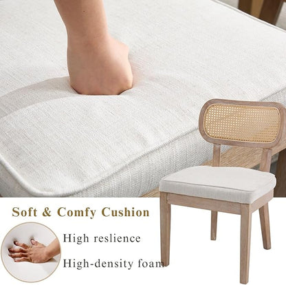 Rattan Dining Chairs Set of 6 Farmhouse Wood Kitchen Chairs with Cane Back Upholstered Curved Backrest Dinner Chair Rustic Armless Side Chair for Dining/Living Room/Restaurant, Beige