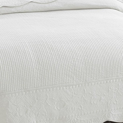 MarCielo 3-Piece 100% Cotton Oversized Bedspread Lightweight Quilt Coverlet Embroidery Farmhouse Bedding Set (TG Bright White, Oversized Queen (100"x106"))